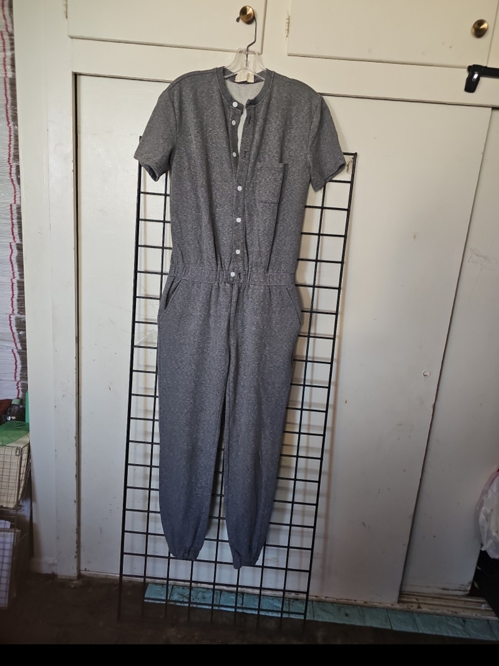 Standard Issue Gray Short-Sleeve Button-Front Jumpsuit
